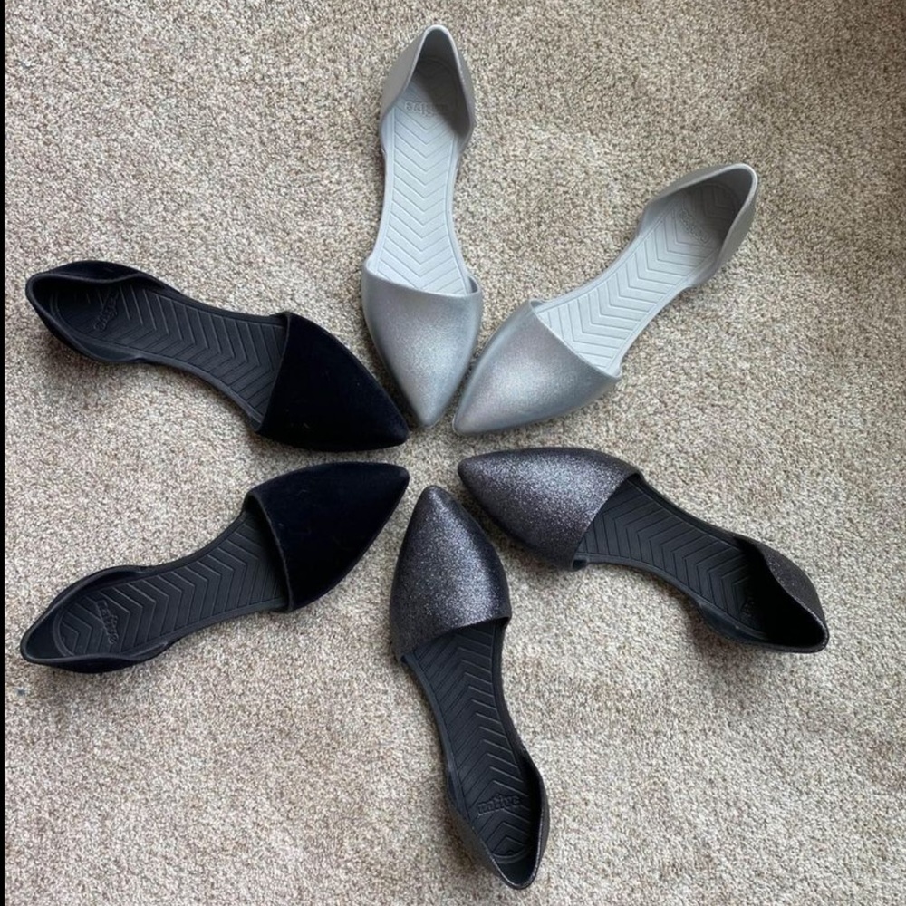 THREE pairs of Audrey flats by Native Shoes!